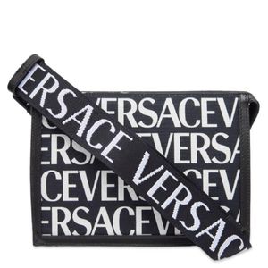 Versace Black Allover Logo Compact Belt Bag for men