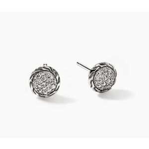 John Hardy Metallic Essential Pav Stud Earring, Sterling, Diamonds, 7Mm