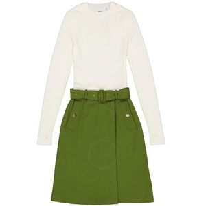 Burberry Green Belted Midi Wool Dress, Brand Size 8 (Us