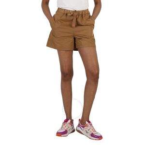Moncler Natural Ladies Tan Gabardine High-Waisted Drawstring Shorts, Brand Size 42 (Us