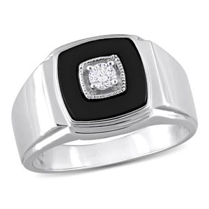 Amour Metallic 2 1/3 Ct Tgw Square Onyx And 1/6 Ct Tw Diamond Ring for men