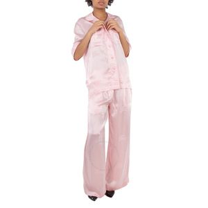 Burberry Pink Ekd Wide Leg Silk Jacquard Trousers, Brand Size 4 (Us