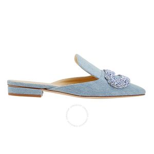 Giannico Blue Daphne Crystal-Embellished Woven Flat Sandals, Brand Size 35 (Us