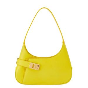 Ferragamo Yellow Gancini Medium Leather Shoulder Bag
