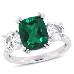 Amour Green 4 Ct Tgw Cushion-Cut Created Emerald And Created Sapphire Three-Stone Ring for men
