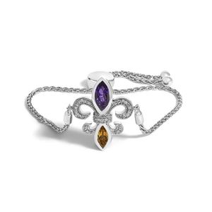 Haus of Brilliance Blue Sterling Amethyst, Citrine & Diamond Accent Lariat Fleur De Lis Adjustable Bolo Bracelet for men