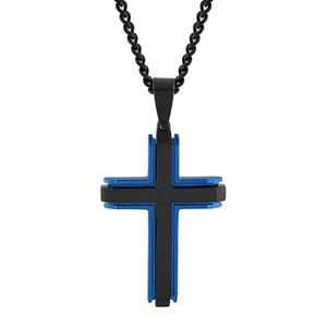 Robert Alton Blue Stainless Steel And Cross Necklace for men