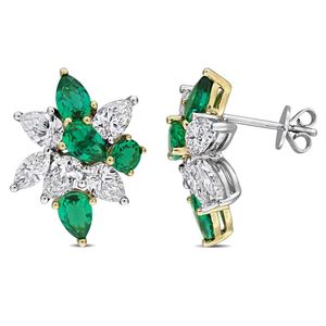 Created Forever Green 3Ct Tw Lab-Grown Diamond And 2 7/8Ct Tgw Created Emerald Cluster Drop Earrings