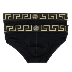 Versace Black 'greca' 2-pack Briefs Set for men