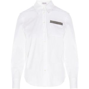 Camicia popeline stretch monile di Brunello Cucinelli in Bianco