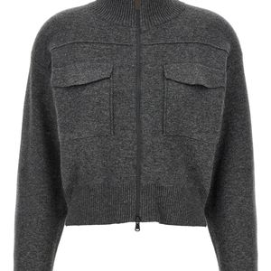 Brunello Cucinelli Grey Cashermere Zipped Cardigan