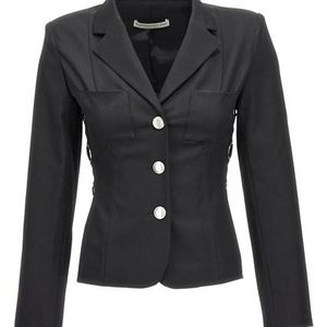 Alessandra Rich Black Single Breast Lace-up Blazer Jacket
