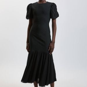 Karen Millen Black Bandage Figure Form Chiffon Sleeve Knit Dress
