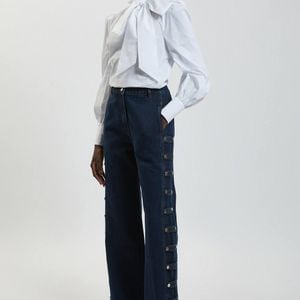Karen Millen Blue Denim Military Panelled Jeans