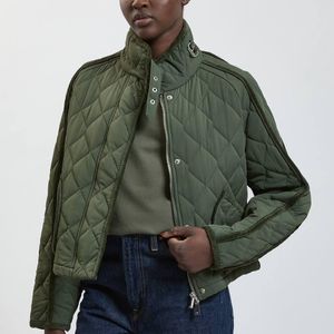 Karen Millen Green Quilted Tipped Detail Short Coat