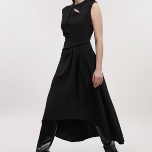 Karen Millen Black Polished Tailored Drape Neck Full Skirt Dress