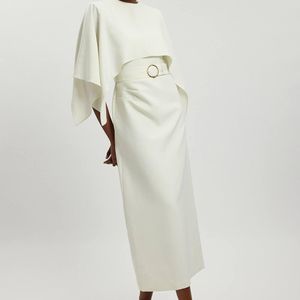Karen Millen Natural Compact Viscose Asymmetric Cape Maxi Dress