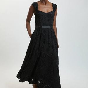 Karen Millen Black Textured Off The Shoulder Maxi Dress
