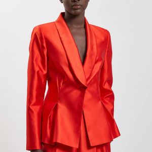 Karen Millen Red Satin Twill Single Breasted Blazer