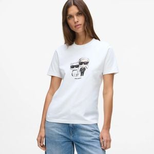 Karl Lagerfeld White Ikon Karl And Choupette Sketch T-Shirt