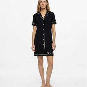 Karl Lagerfeld Black Signature Pajama Shirt Dress