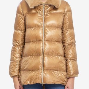 Herno Blue Light Puffer With Collar Fur