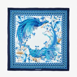 Ferragamo Blue Birds Of Paradise Scarf