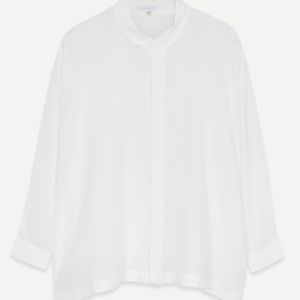 Eskandar White Crepe Pleat Collar Shirt