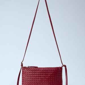 Bottega Veneta Red Intrecciato Piccolo Medium Pouch
