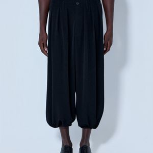Yohji Yamamoto Blue Pleated Drop-Crotch Trousers for men