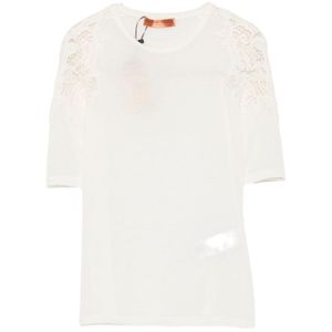 Ermanno Scervino White Cream Lace-Trim Knit Top