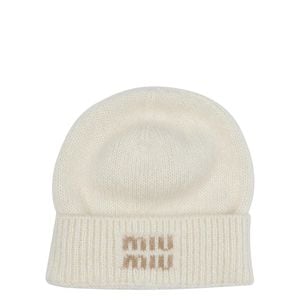 Miu Miu White Mohair Beanie With Logo