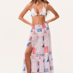 LoveShackFancy Pink Umber Patchwork Print Maxi Skirt For
