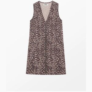 Ro&zo Brown Leopard Print Denim Zip Front Mini Dress