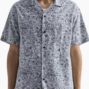 Replay Blue Cotton Cuban Collar Floral Shirt for men