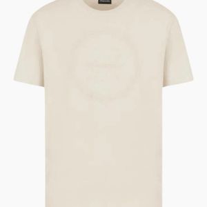 EA7 White Cotton Round Logo T-Shirt for men