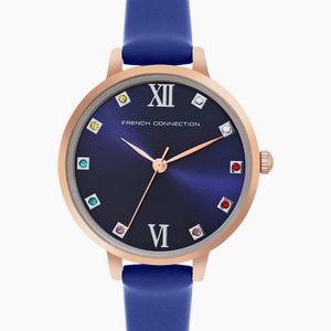 French Connection Blue Connection Rose Case Round Shape Strap Quartz Watch