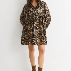 Gini London Brown Animal Smock Mini Dress