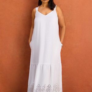 Live Unlimited London Pink Linen Blend Broderie Maxi Dress