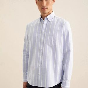Seidensticker White Regular Fit Button Down Striped Oxford Shirt Light for men