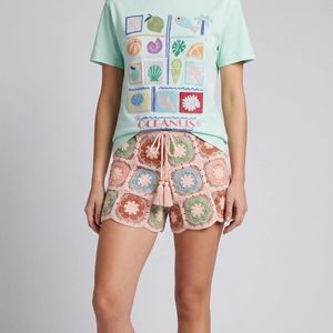 Oceanus Red Mint Plage Tee Beaded T-Shirt