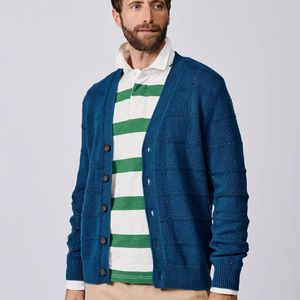 aubi Blue Rainham Cotton Stitch Detail Cardigan for men