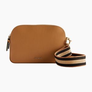 Ted Baker Brown Darcelo Branded Webbing Leather Taupe Camera Bag