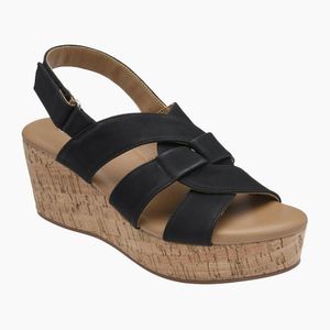 Lotus Black Thora Wedge Sandals