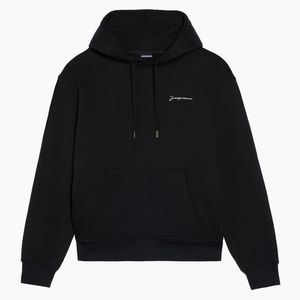 Jacquemus Black Signature Embroidered Logo Hoodie for men