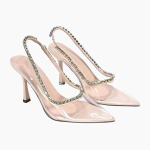 XY London Natural Ladies Beryl Patent Rhinestone High Heel Court Shoes