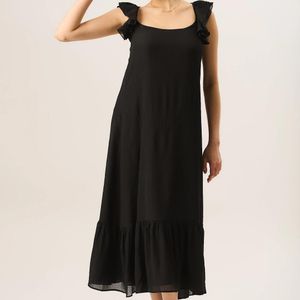 Gini London Black Ruffle Short Sleeve Viscose Maxi Dress