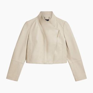 Ted Baker Natural Riyoze Leather Cropped Ivory Wrap Jacket
