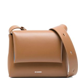 Jil Sander Brown Logo-Print Leather Shoulder Bag