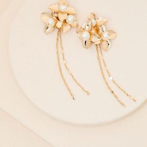 Lulus Natural Miley Floral Pearl Statement Earrings